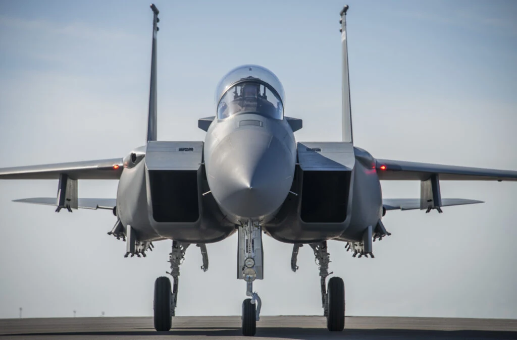 Front view of an aircraft on a runway